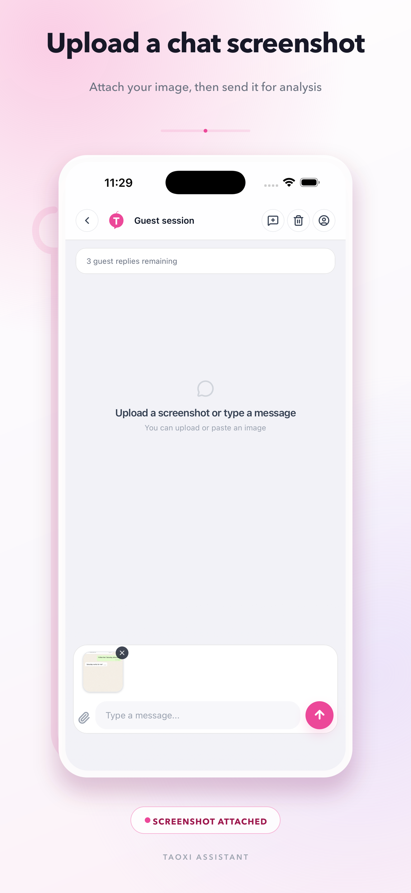 A chat screenshot attached in the iOS app, ready to send.